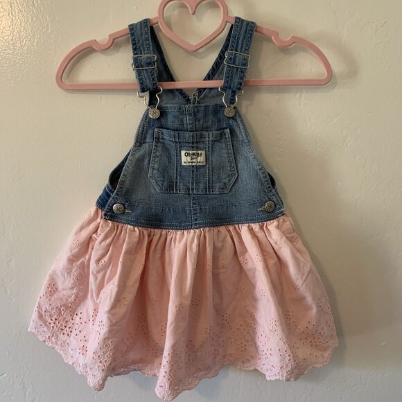 Osh Kosh Vest Bak Overall Jumper Dress 3T Pink Embroidered - Picture 1 of 7